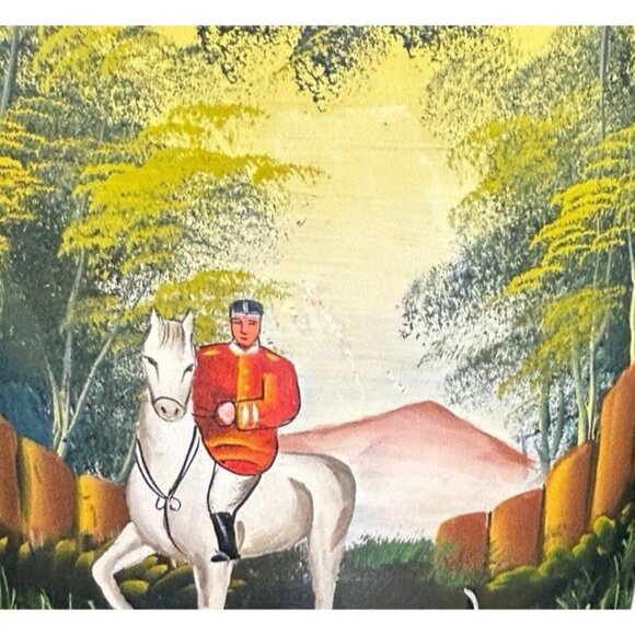 Equestrian Fox Hunt Hand Painted Wood Waste Basket Trash Can Bed Office 12.5" - Picture 8 of 12